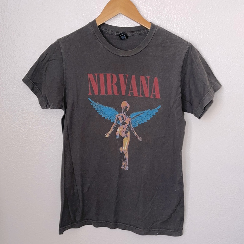 NIRVANA Black Short Sleeve Tee with Red Logo & Blue Angel